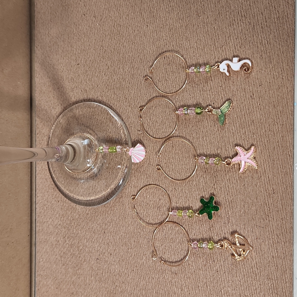 Handmade Mermaid Vibes Wine Charms Set of 6